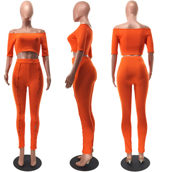 Sexy Off Shoulder Button Pants Two Piece Set