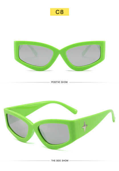 Fashionable retro small frame sunglasses, trendy and cool hip-hop jumpy glasses, female personality wide leg star sunglasses