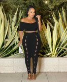 Sexy Off Shoulder Button Pants Two Piece Set