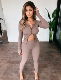 Zipper double open sports suit sexy leggings