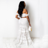 Half-length skirt with fish tail and buttocks, two-piece off waist lace dress