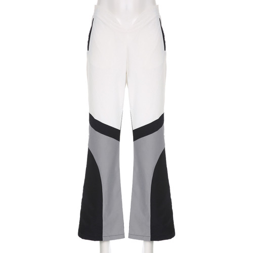 Women's Contrast High Waist V-shaped Zipper Pocket Straight Sleeve Personalized Street Woven Casual Pants