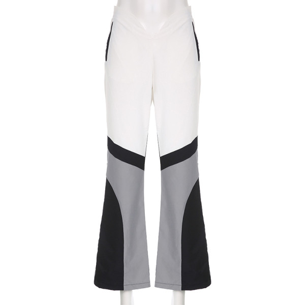 Women's Contrast High Waist V-shaped Zipper Pocket Straight Sleeve Personalized Street Woven Casual Pants