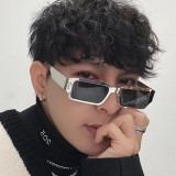 Street hip-hop punk style glasses retro modern small frame square sunglasses steel leather metal sunglasses