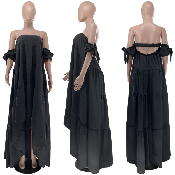 Women's sexy one shoulder long swing dress