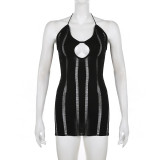 Slim suspender neck, open back, hollowed out hole, vintage tight and sexy hot girl dress short skirt