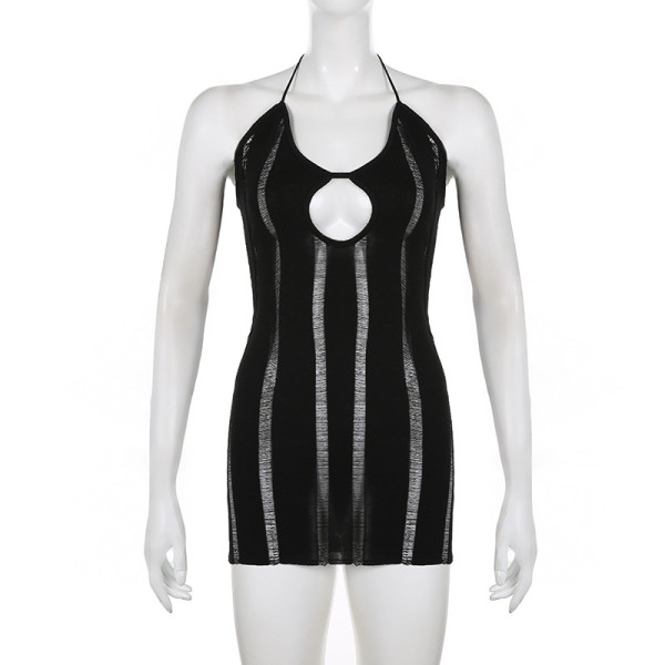 Slim suspender neck, open back, hollowed out hole, vintage tight and sexy hot girl dress short skirt