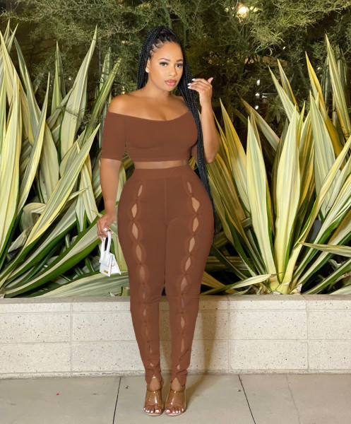 Sexy Off Shoulder Button Pants Two Piece Set