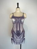 Printed backless short skirt with buttocks and suspender dress