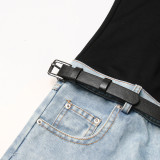 High waisted panels with contrasting colors and personalized design feel, jeans appear slim and versatile, straight tube micro flared pants