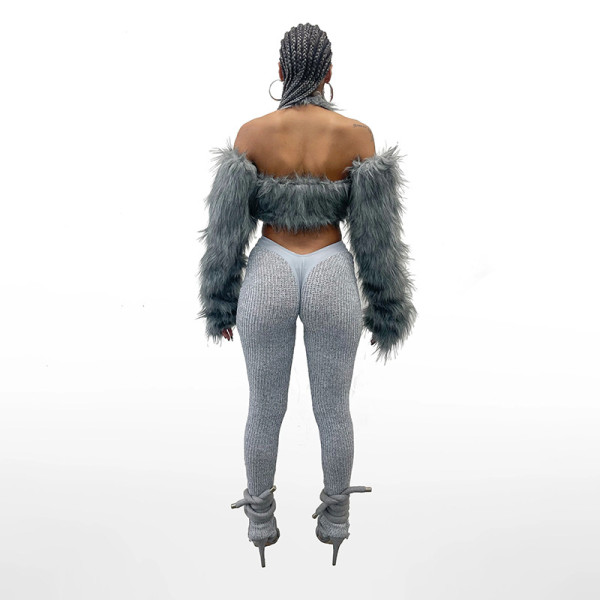 Solid Knitted High Elastic V-shaped Waist Panel High Waist Tight Sports Feet Pants