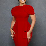 Fashionable and Elegant Tongle Short Sleeve Wrapped Hip Sexy Dress