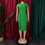 Fashionable and Elegant Tongle Short Sleeve Wrapped Hip Sexy Dress