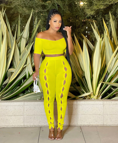 Sexy Off Shoulder Button Pants Two Piece Set
