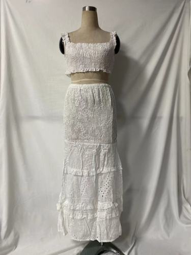 Half-length skirt with fish tail and buttocks, two-piece off waist lace dress