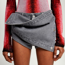 Solid Button Pocket Double Fold Slim Fit Denim Casual Shorts