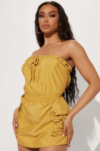 Women's drawstring bra jumpsuit, solid color pocket, folded waist, skirt pants