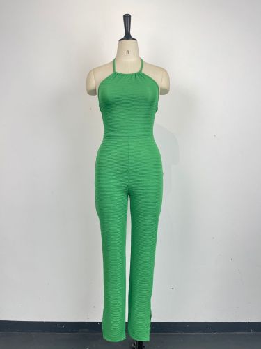 Fashionable and Sexy Open Back Wrapped Chest Strap Tight Waist Wrapped Hip Split Jumpsuit