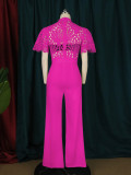 Large Women's New Sexy Hollow out High Waist Lace Slim Fit Jumpsuit Birthday Party Dress