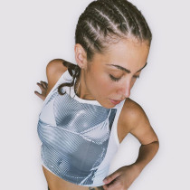 Round neck body print sleeveless short tank top, slim fit, spicy girl versatile T-shirt