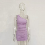 Single shoulder pleated threaded dress
