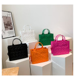 Handheld women's bag, candy colored embossed letters, small square bag, simple one shoulder crossbody PU bag