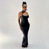 Casual Sleeveless High Waist Slim Fit Slim Strap Long Dress