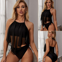 Split fashion swimsuit with high waist and belly covering, slimming and conservative resort hot spring bikini swimsuit