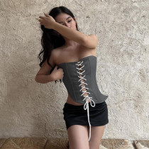 Chest strap cut out waist sloping hem vest