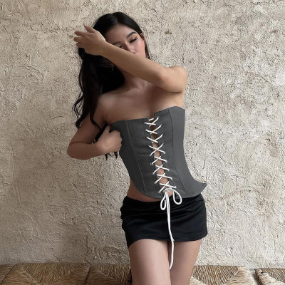 Chest strap cut out waist sloping hem vest
