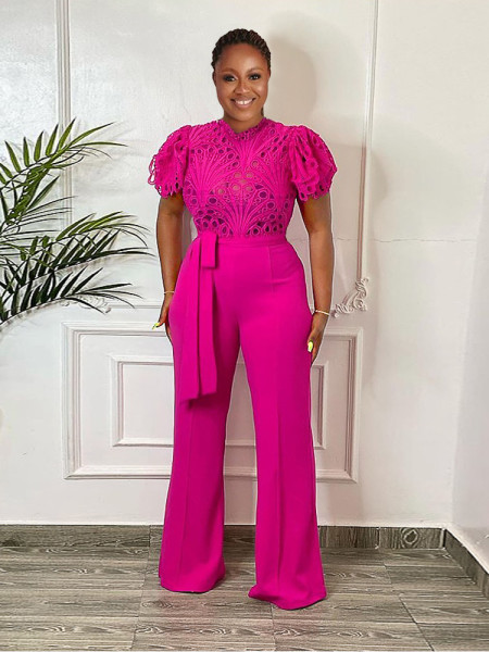 Large Women's New Sexy Hollow out High Waist Lace Slim Fit Jumpsuit Birthday Party Dress