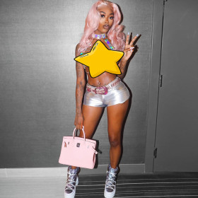 High Waist Raised Hip Letter Printed Leather Shorts