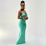 Casual Sleeveless High Waist Slim Fit Slim Strap Long Dress