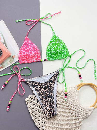 Bikini leopard print sexy women's split body swimsuit triangle bag swimsuit