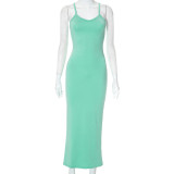 Casual Sleeveless High Waist Slim Fit Slim Strap Long Dress