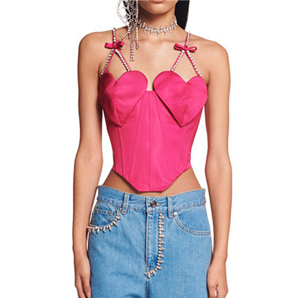 Heart shaped diamond chain spicy girl suspender vest female fishbone top