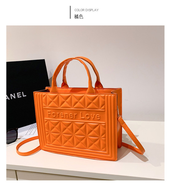 Handheld women's bag, candy colored embossed letters, small square bag, simple one shoulder crossbody PU bag