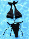 One piece swimsuit V-neck black one piece bikini
