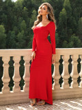 Square Neck High Waist Casual Large Swing Evening Dress Long Dress