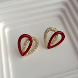 Minimalist design, oil dripping zircon heart crossed metal earrings