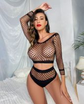 Fun Lingerie Women's Sexy Hollow Top and Bottom Two Piece Mesh Set Fun Lingerie Women's Sexy Hollow Top and Bottom Two Piece Mesh Set
