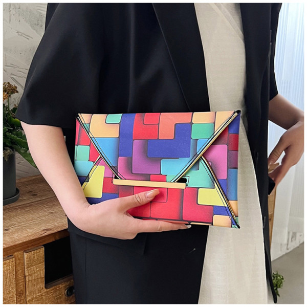 Fashionable plaid contrasting color small square bag with hand held envelope bag