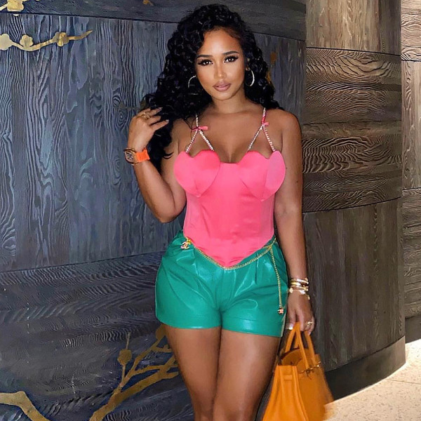 Heart shaped diamond chain spicy girl suspender vest female fishbone top