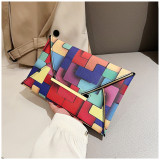 Fashionable plaid contrasting color small square bag with hand held envelope bag