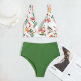 Split fashion swimsuit with high waist and belly covering, slimming and conservative bikini swimsuit