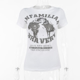 Round neck letter printed short sleeved T-shirt