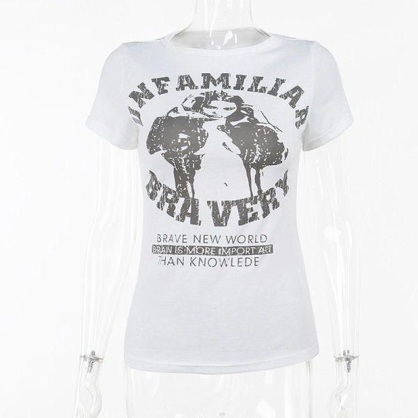 Round neck letter printed short sleeved T-shirt