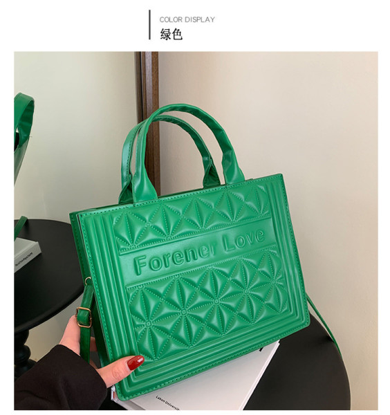 Handheld women's bag, candy colored embossed letters, small square bag, simple one shoulder crossbody PU bag