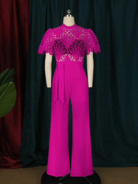 Large Women's New Sexy Hollow out High Waist Lace Slim Fit Jumpsuit Birthday Party Dress