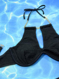 Solid sexy bikini women's split body swimsuit with steel tote bikini